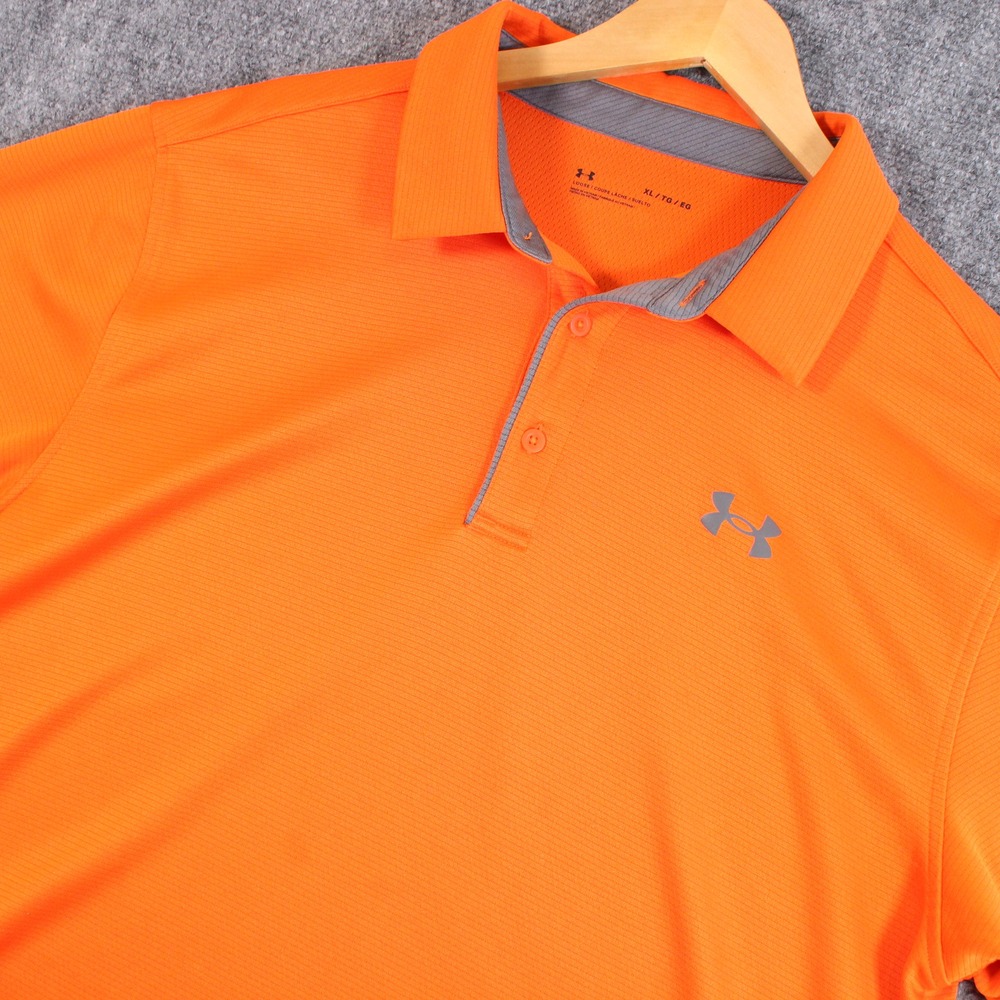 Under Armour‎ Polo Mens XL Orange Golf Short Sleeve Performance Stretch #AB513